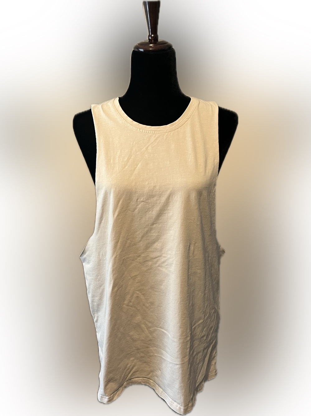 Beige Distressed Lightweight Muscle Tank size L